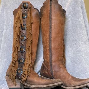LIBERTY Black Brown Fringe Tall Boot 7 1/2